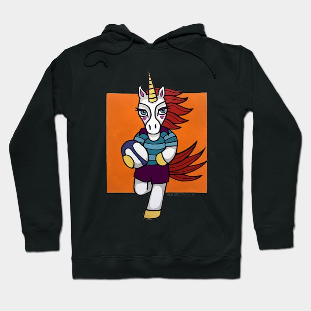 Rugby Unicorn - Running with Ball - Animals of Inspiration Hoodie by mellierosetest